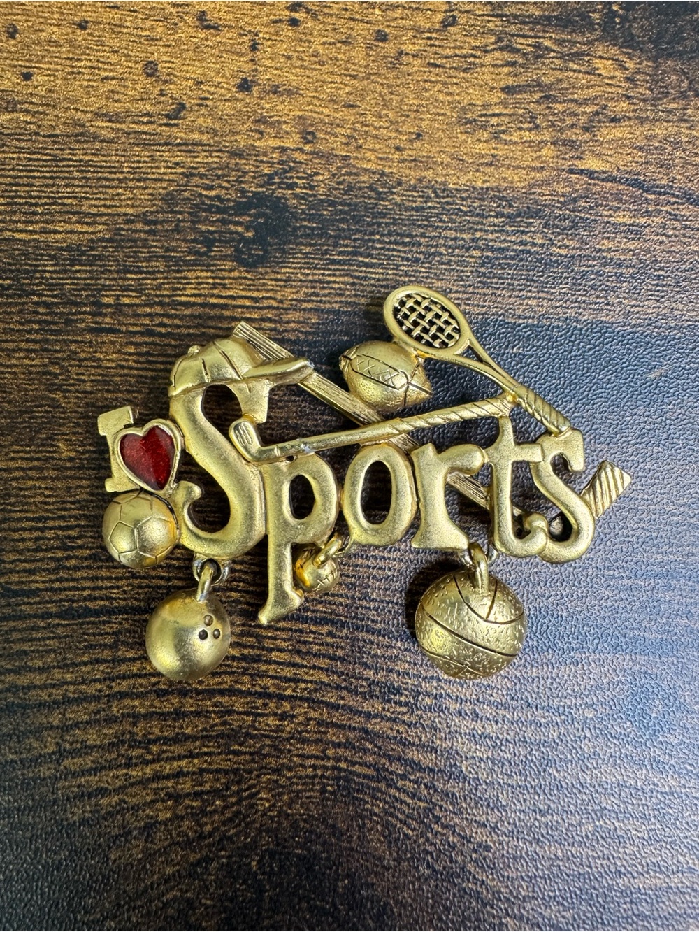 Goldtone 'I Love Sports' Charm Brooch - Women’s Sports Pin